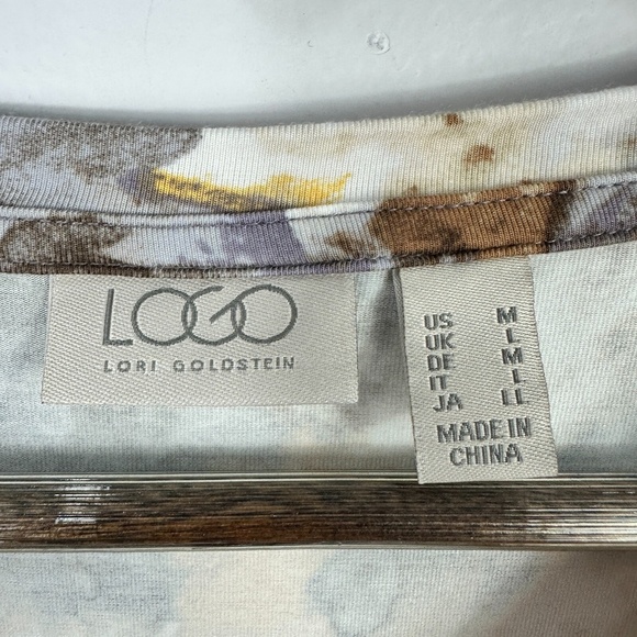 LOGO Tunic Top Women M Artsy Floral Print V Neck Stretch Pocket Boho Soft Grunge - Picture 2 of 8